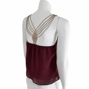 CHARLOTTE RUSSE Burgundy Double Layer Tank Top with Chain Back Straps size XS